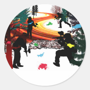 Winter Paintball in the Woods Classic Round Sticker