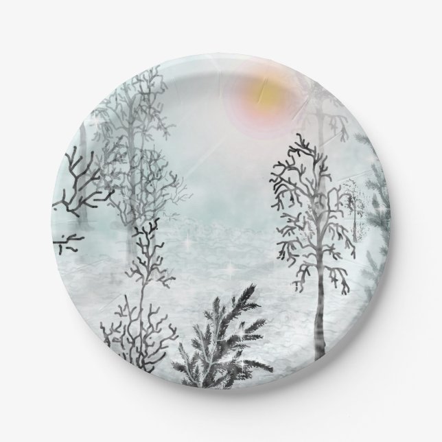 Winter painting, Christmas, winter Paper Plate (Front)