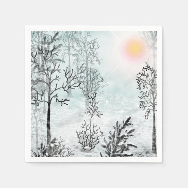 Winter painting, Christmas, winter, watercolor Napkin (Front)