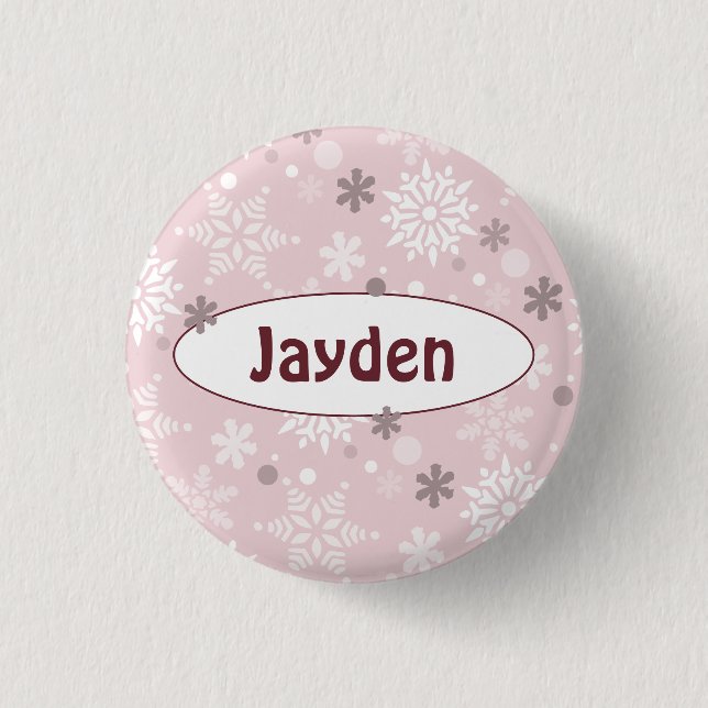 Winter Pale-Pink Birthday Party Name 3 Cm Round Badge (Front)
