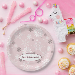 Winter Pale-Pink Birthday Party Paper Plate