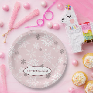 Winter Pale-Pink Birthday Party Paper Plate
