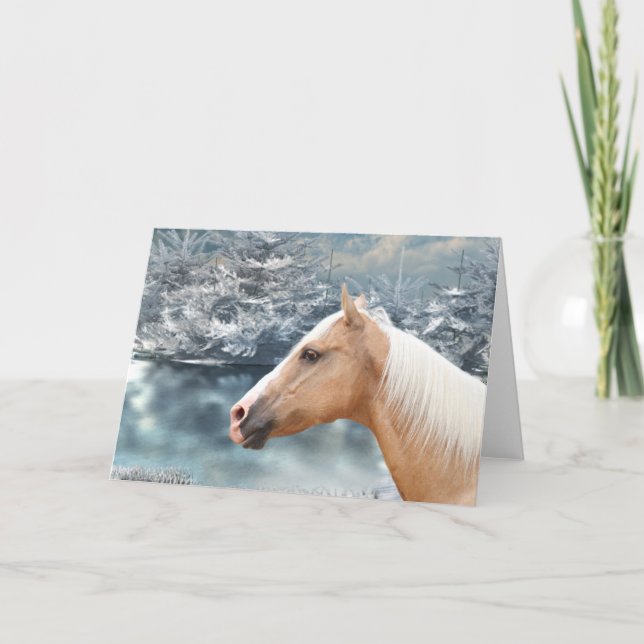 Winter palomino horse holiday card (Front)