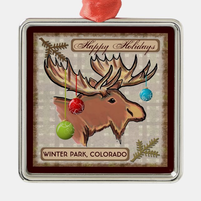 Winter Park Colorado artistic moose ornament (Front)