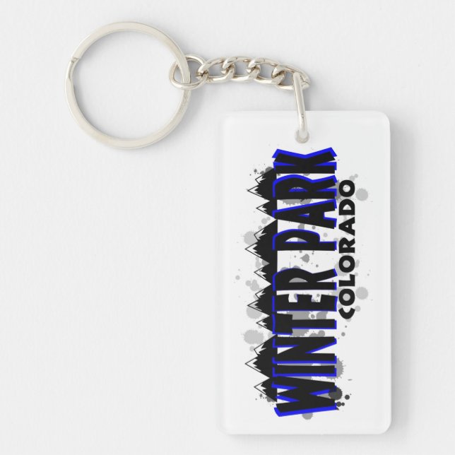 Winter Park Colorado blue paint splats keychain (Front)