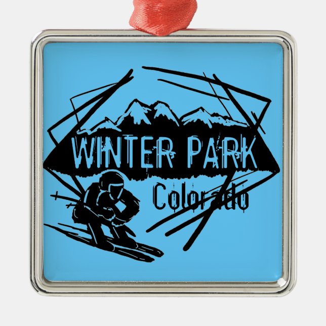Winter Park Colorado blue theme ski ornament (Front)
