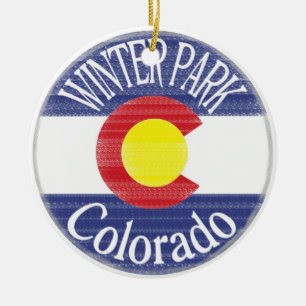 Winter Park Colorado circle flag Ceramic Tree Decoration