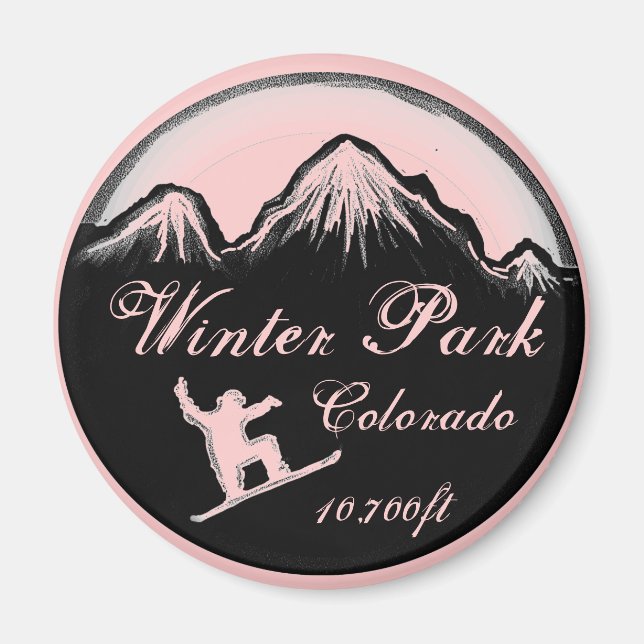 Winter Park Colorado pink snowboard art magnet (Front)