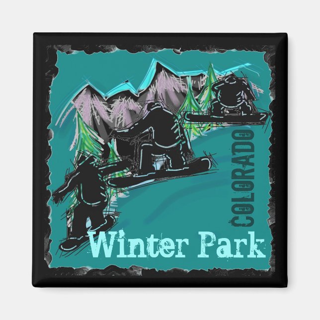 Winter Park Colorado snowboard magnet (Front)