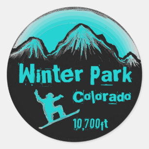 Winter Park Colorado teal snowboard art stickers
