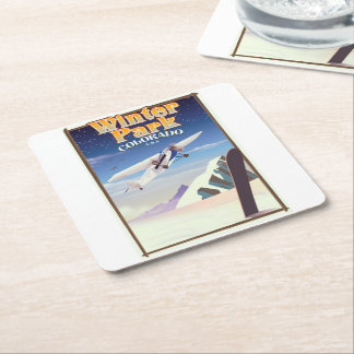 Winter Park colorado vintage travel poster Square Paper Coaster