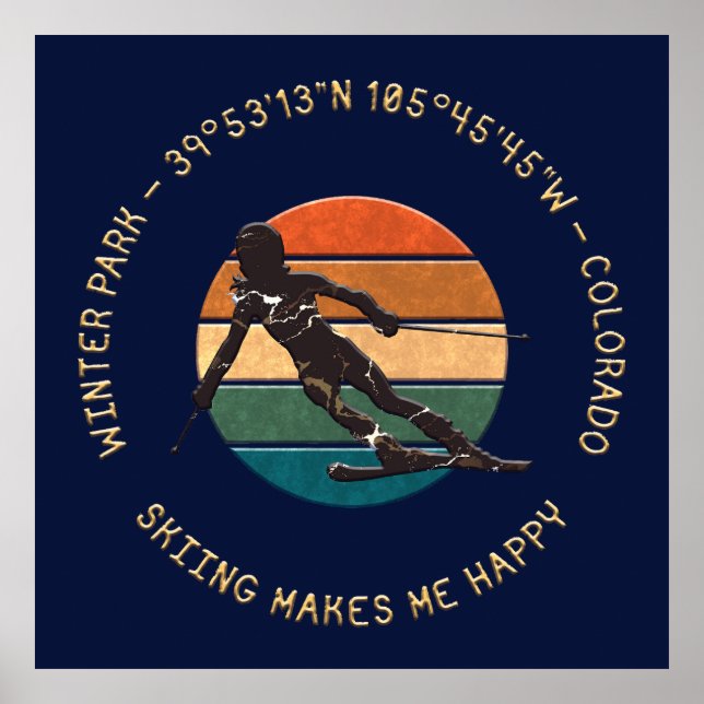 Winter Park, Colorado - Woman Skier, Golden Text Poster (Front)