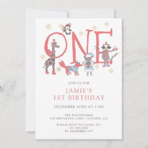 Winter Party Animals 1st Birthday Invitation