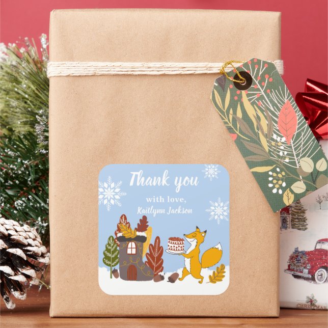 Winter party Christmas Fox Wild animal gift Square Sticker (Holiday)