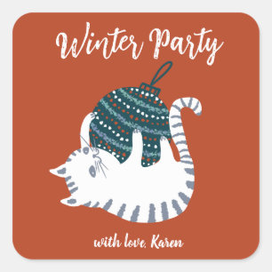 Winter Party Christmas Toy Cat Gift  Square Sticker
