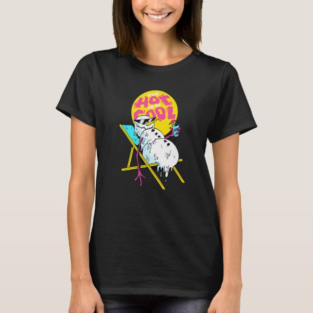 Winter Party Deck Chair Parody Melting Snowman T-Shirt (Front)