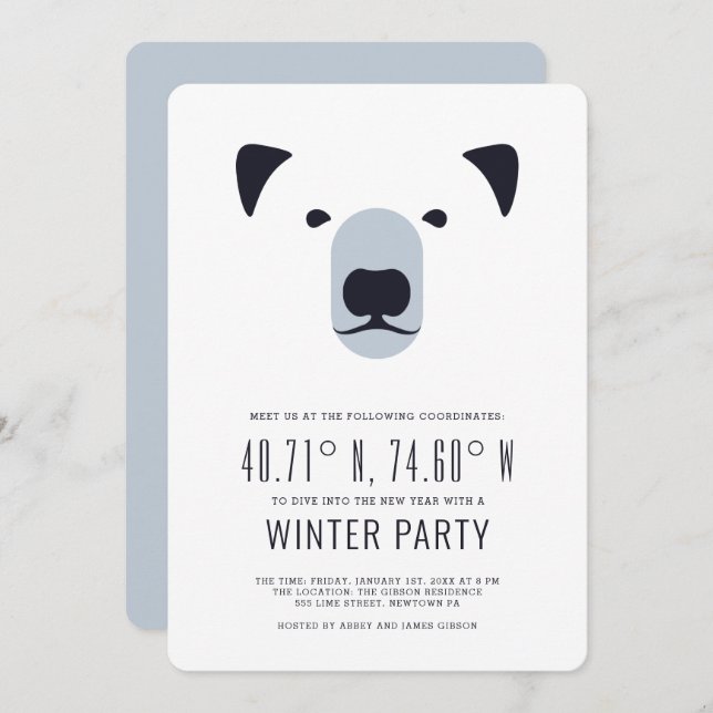 Winter Party | Polar Coordinates Invitation (Front/Back)