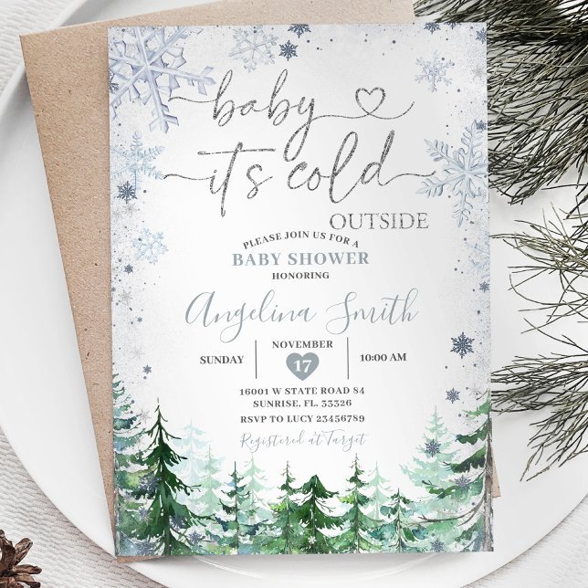 Winter Pastel Blue Snowflake Forest Baby Shower Invitation (Creator Uploaded)