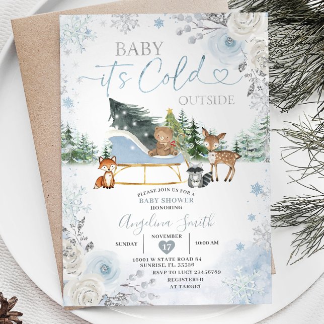 Winter Pastel Blue Snowflake Truck Baby Shower Invitation (Creator Uploaded)