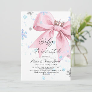Winter Pastel Pink Bow Baby Shower Invitation
