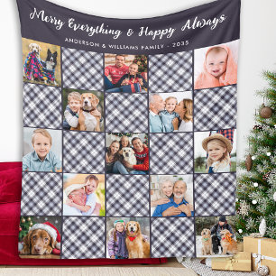 Winter Patchwork Plaid Custom 13 Photo Collage Fleece Blanket