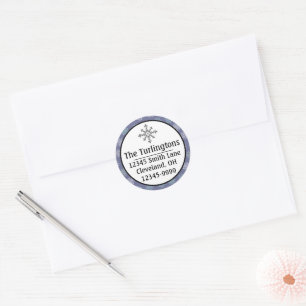Winter Pattern Blue White Snowflake Return Address Classic Round Sticker