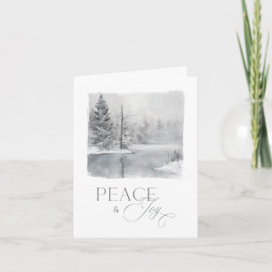 Winter Peace and Joy Watercolor Photo Holiday Card