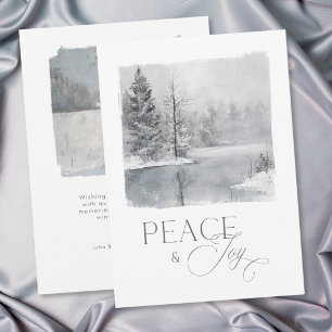Winter Peace and Joy Watercolor Photo Holiday Card