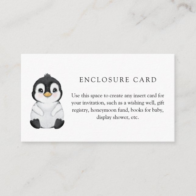 Winter Penguin Baby Shower Custom Enclosure Card (Front)