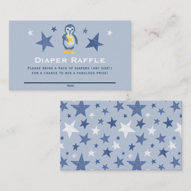 Winter Penguin Baby Shower Diaper Raffle Ticket Enclosure Card (Front/Back)
