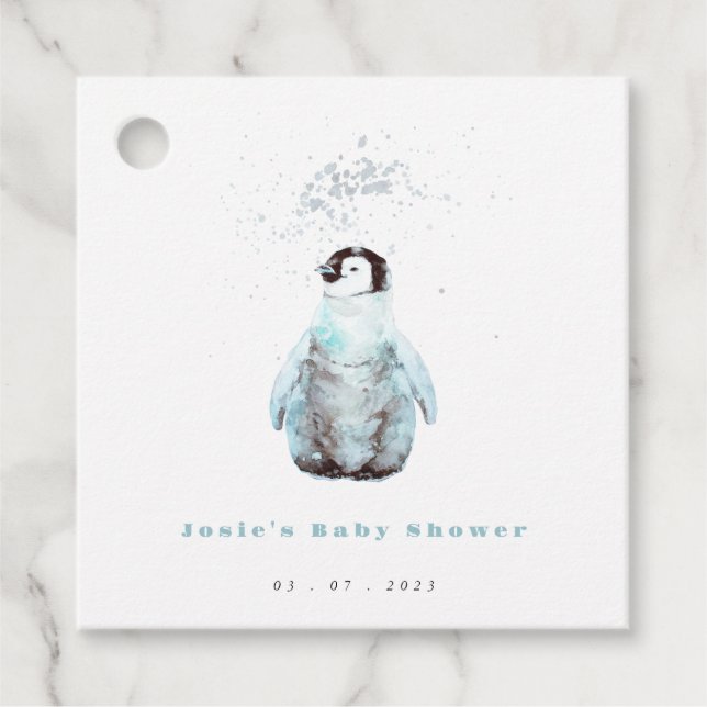 Winter Penguin Baby Shower Favour Tags (Front)