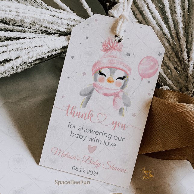 Winter Penguin baby shower  Gift Tags (Penguin baby shower thank you tag, penguin theme thank you tags, personalized penguin baby shower ta)