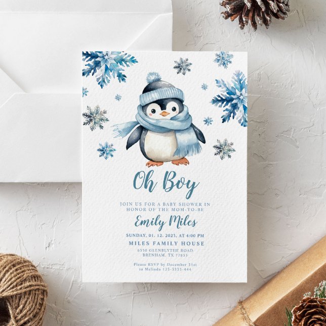 Winter Penguin Baby Shower Invitation (Creator Uploaded)
