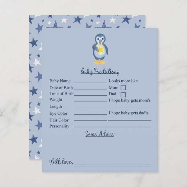 Winter Penguin Baby Shower Predictions And Advice (Front/Back)