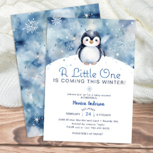 Winter Penguin Baby Shower with Snowflakes Invitation