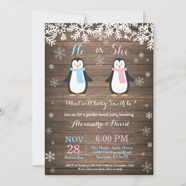 Winter Penguin Bear Gender Reveal Invitation (Front)