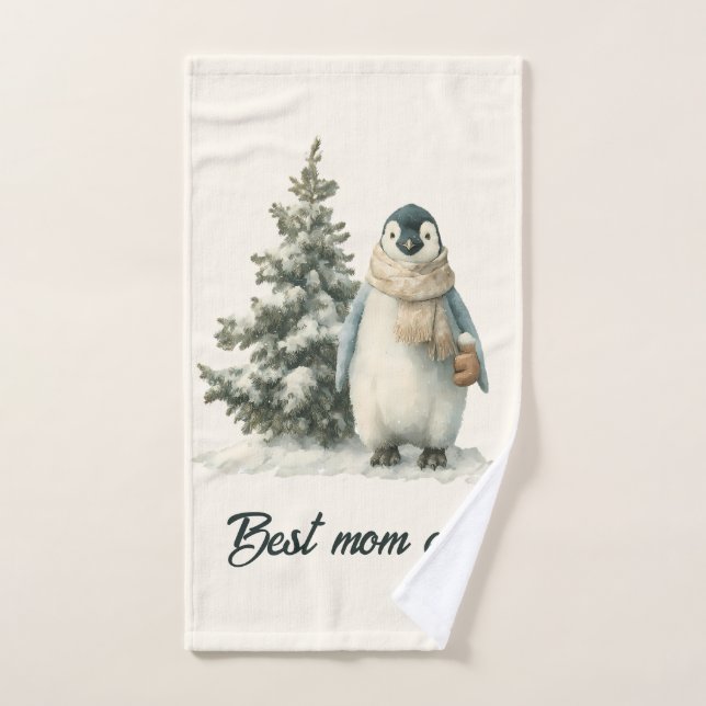 Winter Penguin “Best Mum Ever” Design Bath Towel Set (Hand Towel)