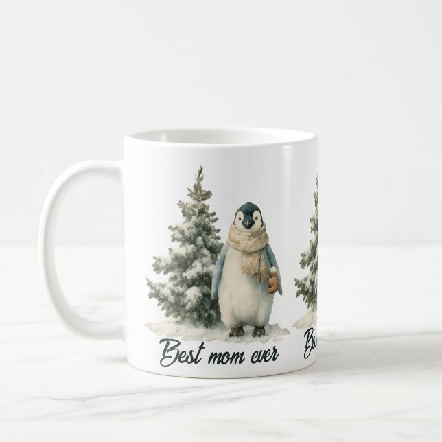 Winter Penguin “Best Mum Ever” Design Coffee Mug (Left)