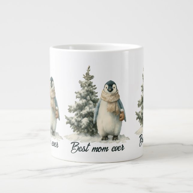 Winter Penguin “Best Mum Ever” Design Large Coffee Mug (Front)