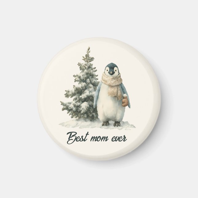 Winter Penguin “Best Mum Ever” Design Magnet (Front)