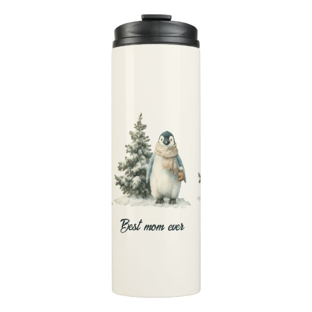 Winter Penguin “Best Mum Ever” Design Thermal Tumbler (Front)