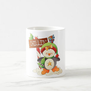 Winter Penguin & Bird Chillin Christmas Holiday  Coffee Mug