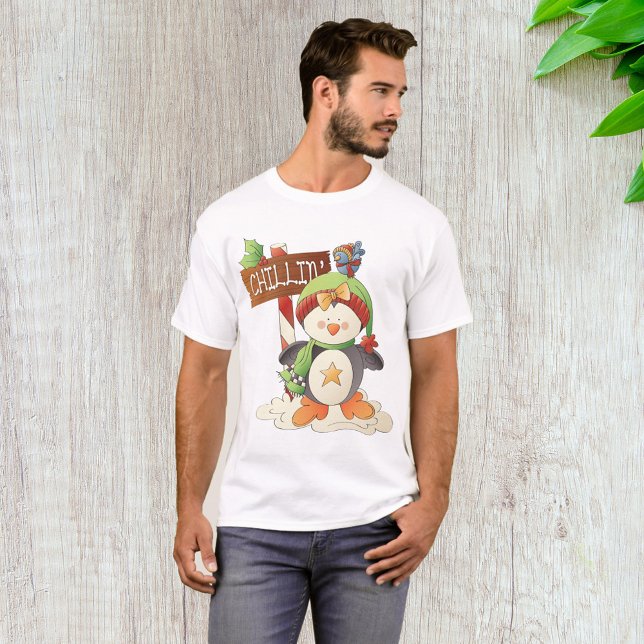 Winter Penguin & Bird Chillin Christmas Holiday  T-Shirt (Creator Uploaded)