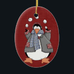 Winter Penguin Ceramic Christmas Ornament<br><div class="desc">Text can be added to this ornament to make a personalised holiday gift. If you need help,  just click on the contact link above to send the designer a personal detailed message.</div>