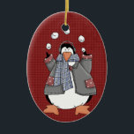 Winter Penguin Ceramic Christmas Ornament<br><div class="desc">Text can be added to this ornament to make a personalised holiday gift. If you need help,  just click on the contact link above to send the designer a personal detailed message.</div>