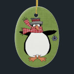 Winter Penguin Ceramic Christmas Ornament<br><div class="desc">Text can be added to this ornament to make a personalised holiday gift. If you need help, just click on the contact link above to send the designer a personal detailed message.</div>