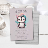Winter Penguin Cutie Pink Teal Girl Baby Shower