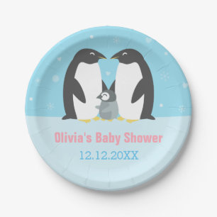 Winter Penguin Family Baby Shower Supplies Paper Plate