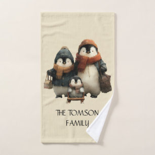 Winter Penguin Family Personalized Design Bath Towel Set