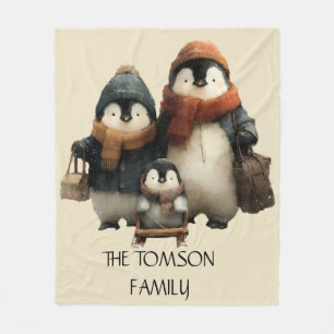 Winter Penguin Family Personalized Design Fleece Blanket